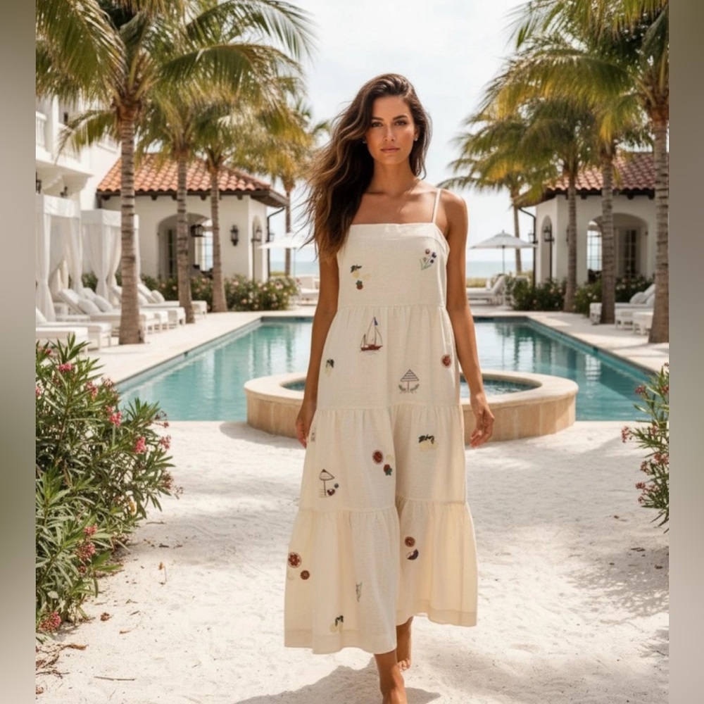 Calypso St Barth Embroidered Linen mix Maxi Dress XL Beach Coast
Vacation Cruise